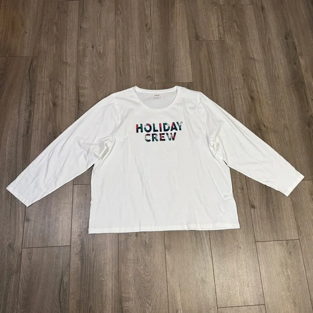 J.Crew Long-sleeve Holiday Crew Graphic Tee WMNS 3X Plus White Crewneck Slim Fit